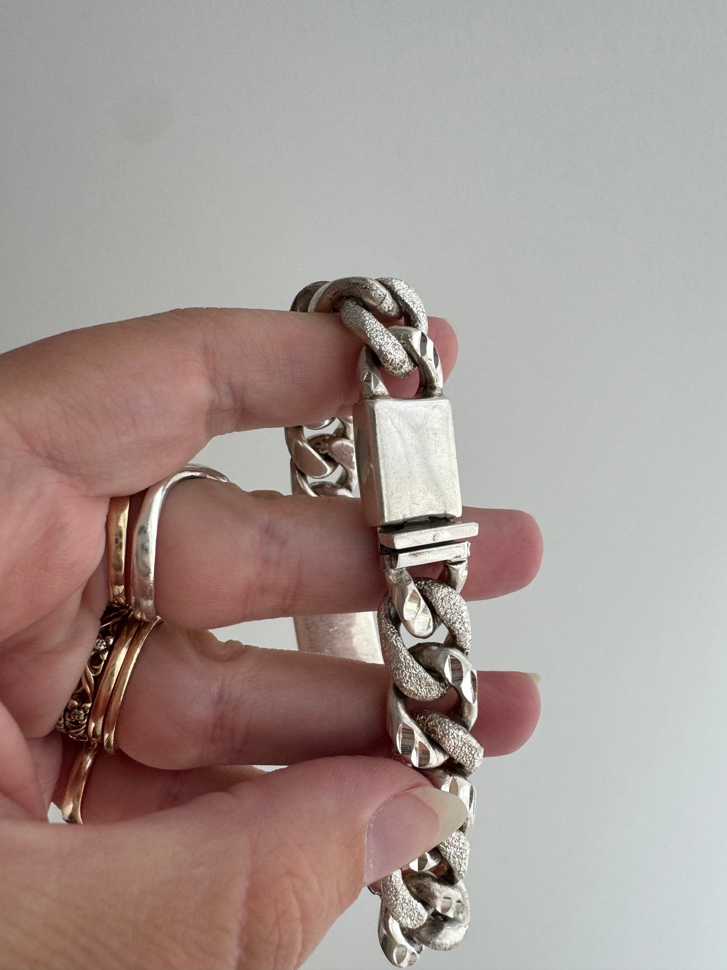 V I N T A G E // blank slate // sterling silver chunky heavy ID bracelet / 7.75", 63.5g
