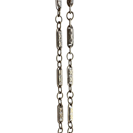 V I N T A G E // tiniest trombone / 14k white gold antique style fancy link chain / 15.75", 3.6g