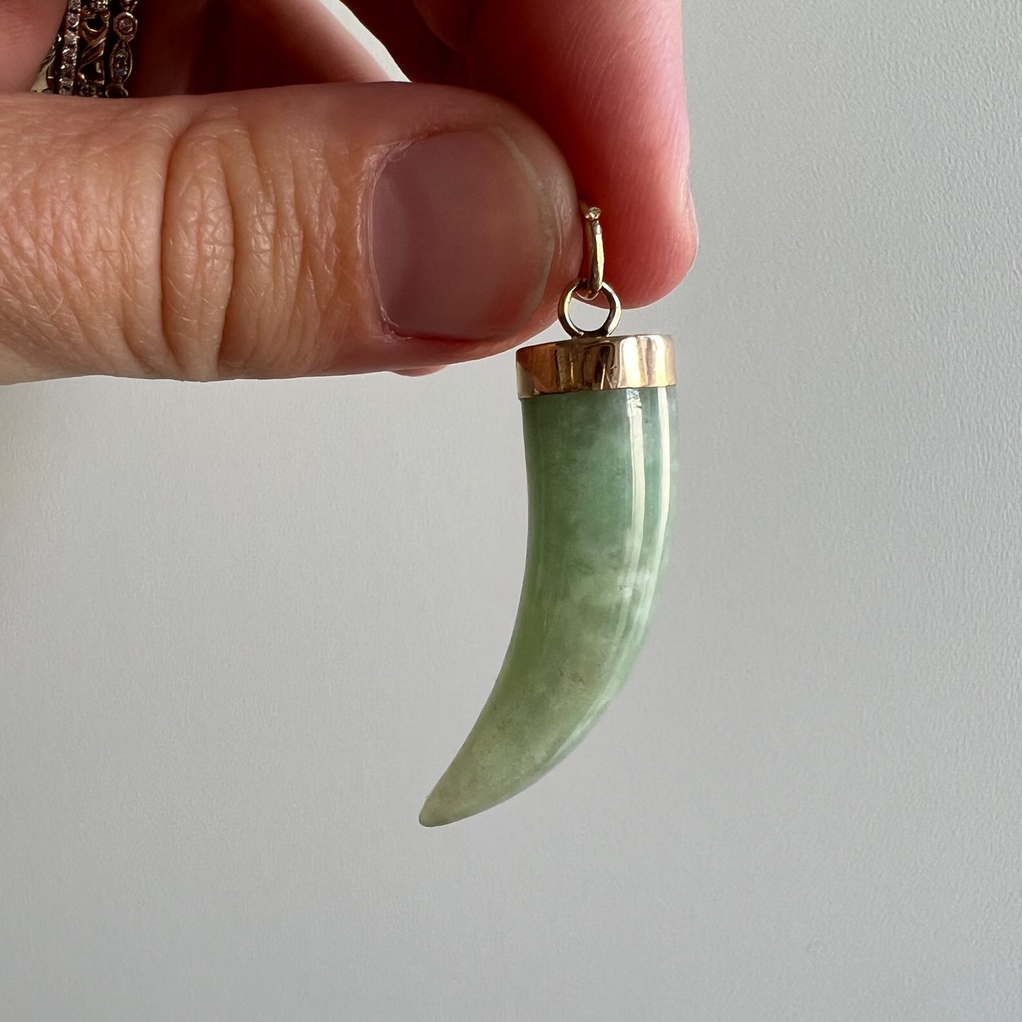 A N T I Q U E // enviable tusk / 14k green jade tusk or talon shaped pendant