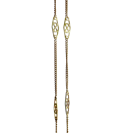 V I N T A G E // deco infinity / 14k yellow gold filigree and curb station chain necklace / just shy of 19.5", 3g