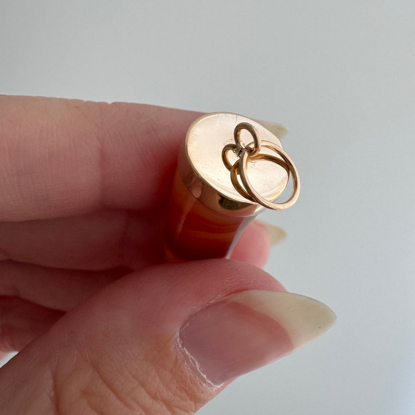 reimagined A N T I Q U E // like a horn / 14k and orange red banded agate / a brooch conversion pendant