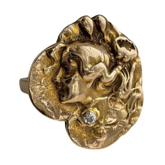 V I N T A G E // goddess of the lily pad / 14k and diamond art nouveau femme ring / size 6