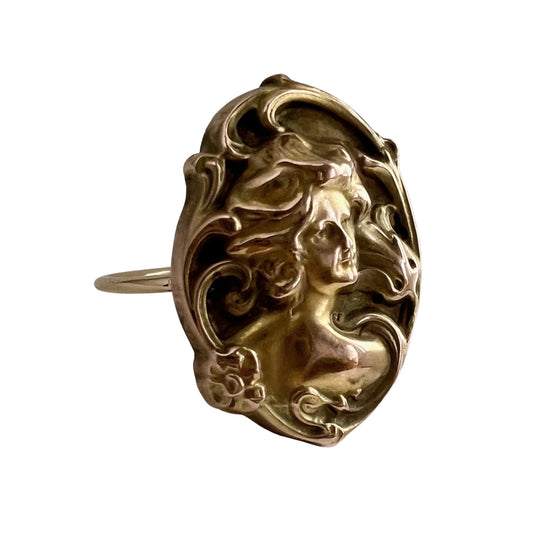 reimagined V I N T A G E // the girl and the tulip / 10k yellow gold art nouveau cufflink conversion ring / size 7