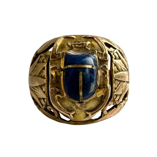 V I N T A G E // nouveau beetle / Egyptian 18k rosy yellow gold with lapis / a scarab ring / size 5.75-6