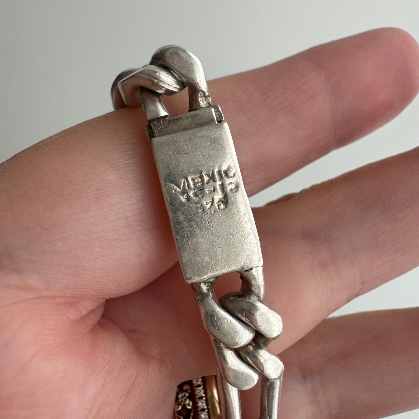 V I N T A G E // sterling silver chunky Mexico figaro bracelet / 8.25", 32.4g