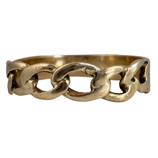 V I N T A G E // lucky seven links / 14k yellow gold curb chain ring / size 9.25 to 9.5