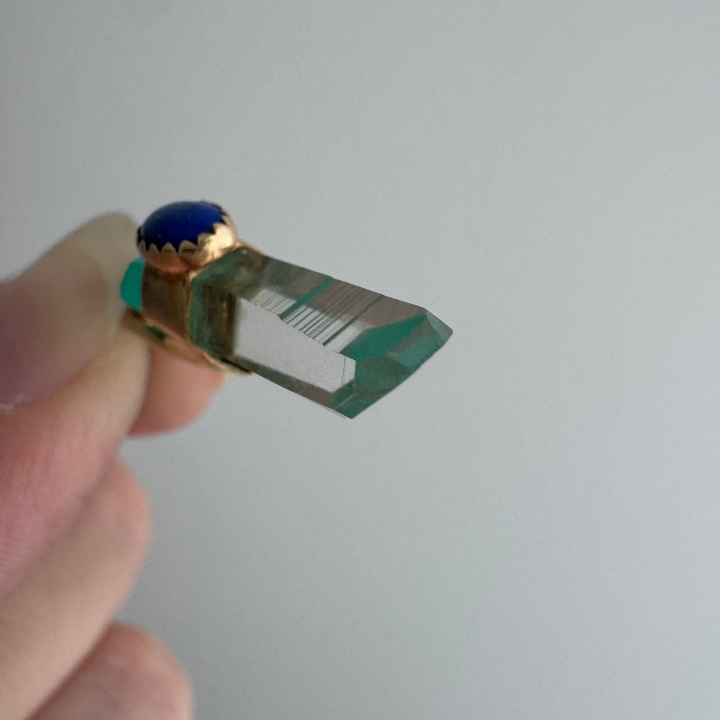 V I N T A G E // crystal vibes / 14k with quartz crystal point + aqua chalcedony + blue lapiz lazuli / a pendant