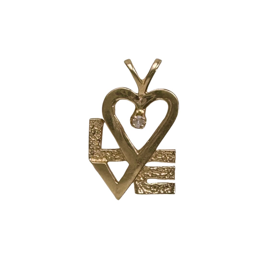 V I N T A G E // stylized LOVE / 14k yellow gold and diamond / a pendant