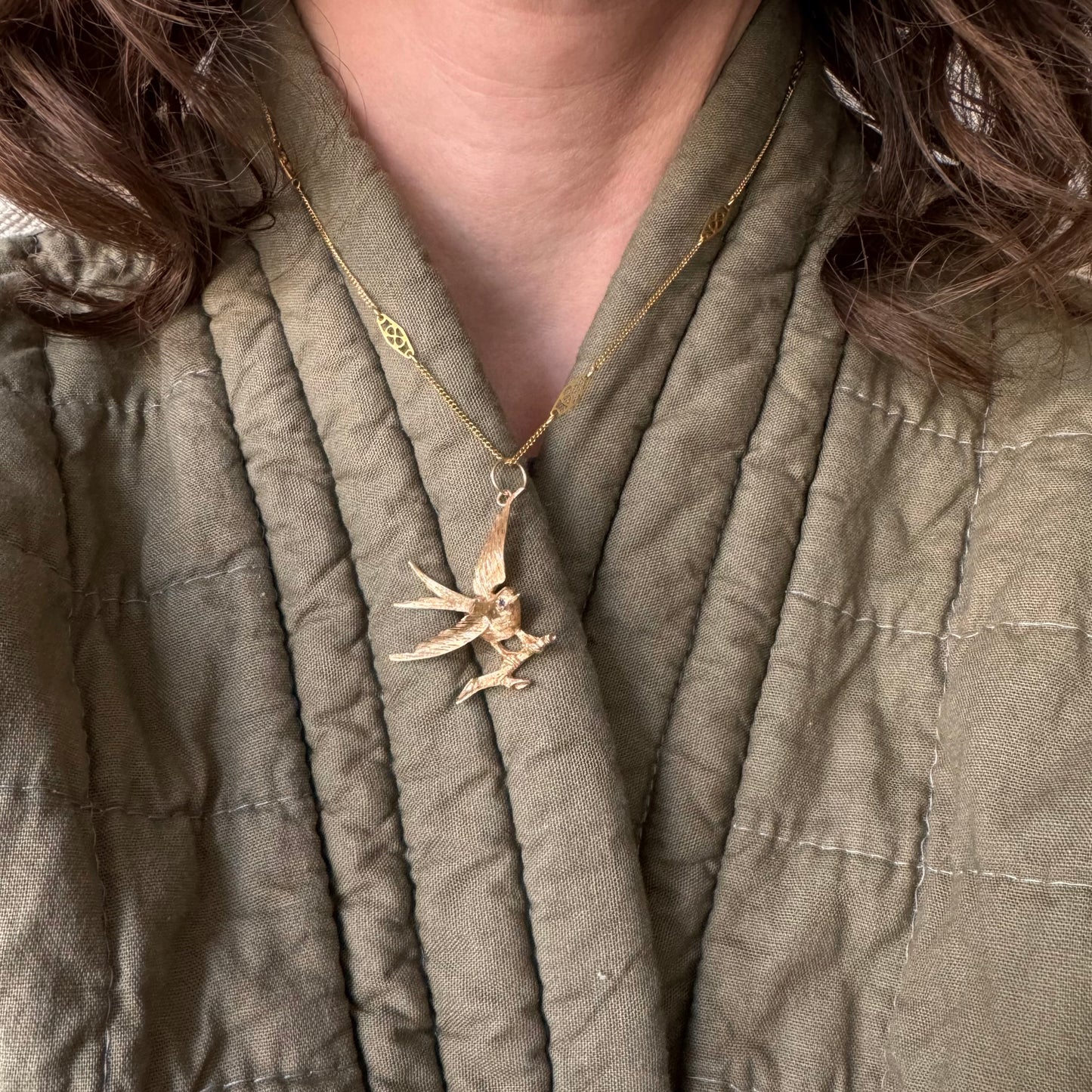 reimagined V I N T A G E // winged delight / 14k and sapphire mid century statement swallow / a conversion pendant