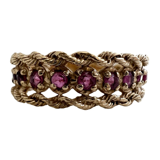 V I N T A G E // ruby sandwich / 14k rope band and ruby half eternity band / size 6.5 to 7