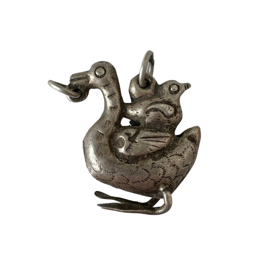 A N T I Q U E // Qing dynasty  balancing act / duck and duckling in Chinese silver / a pendant or talisman
