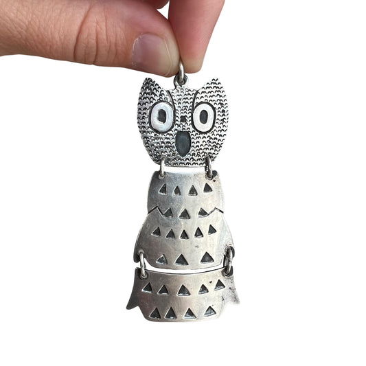 V I N T A G E // wiggly owl / sterling silver Mario Taxco articulated owl / a large pendant