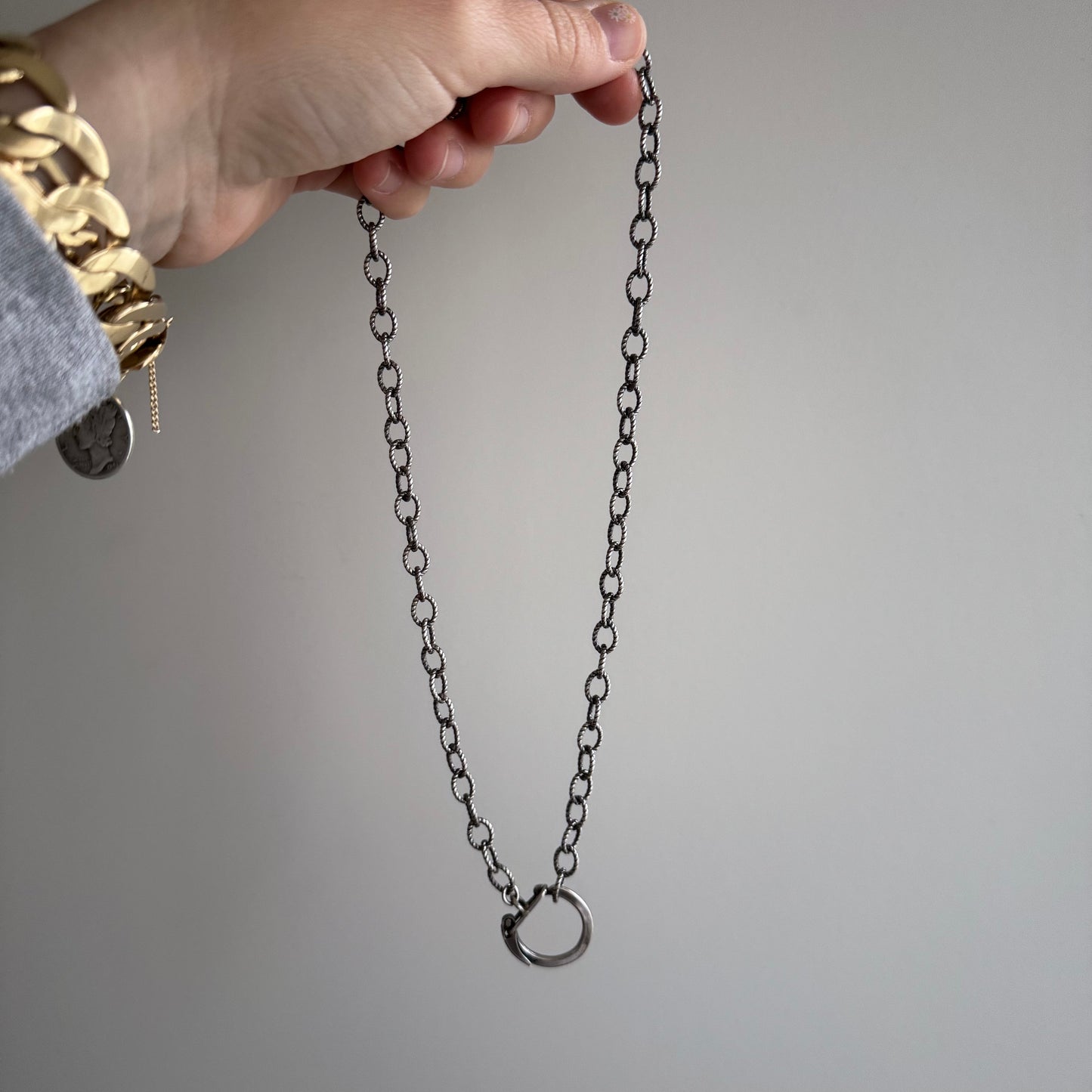 reimagined V I N T A G E // twisted links / sterling silver cable link necklace with charm holder clasp / 18.25", 20g
