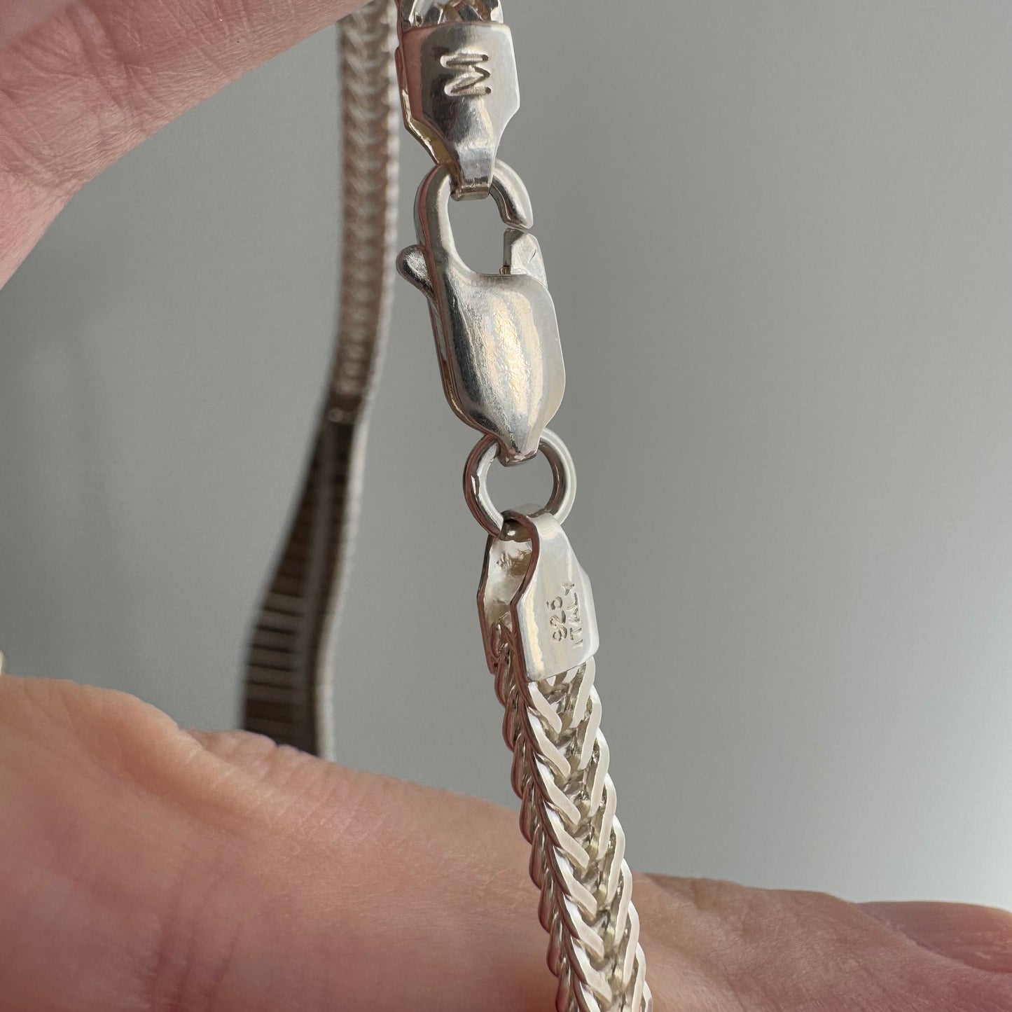 V I N T A G E // Cleopatra shine / sterling silver Cleopatra style paneled necklace with foxtail chain / just over 16", 23g