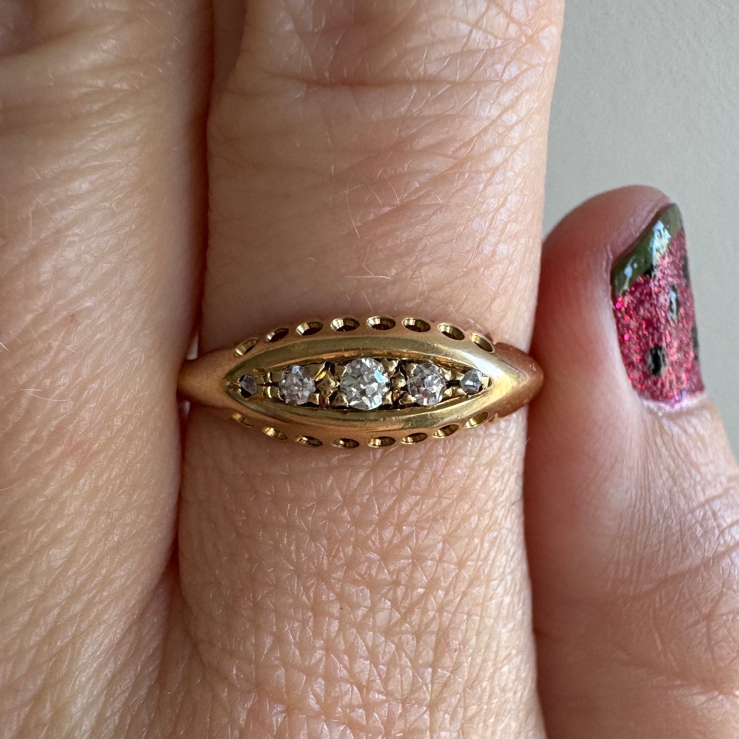 A N T I Q U E // 10/5/21 boat / 18k and old cut diamond boat ring / size 8.25