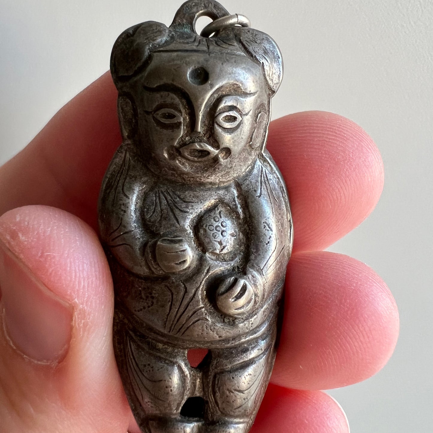 A N T I Q U E // baby luck / Qing dynasty silver femme baby amulet / a pendant
