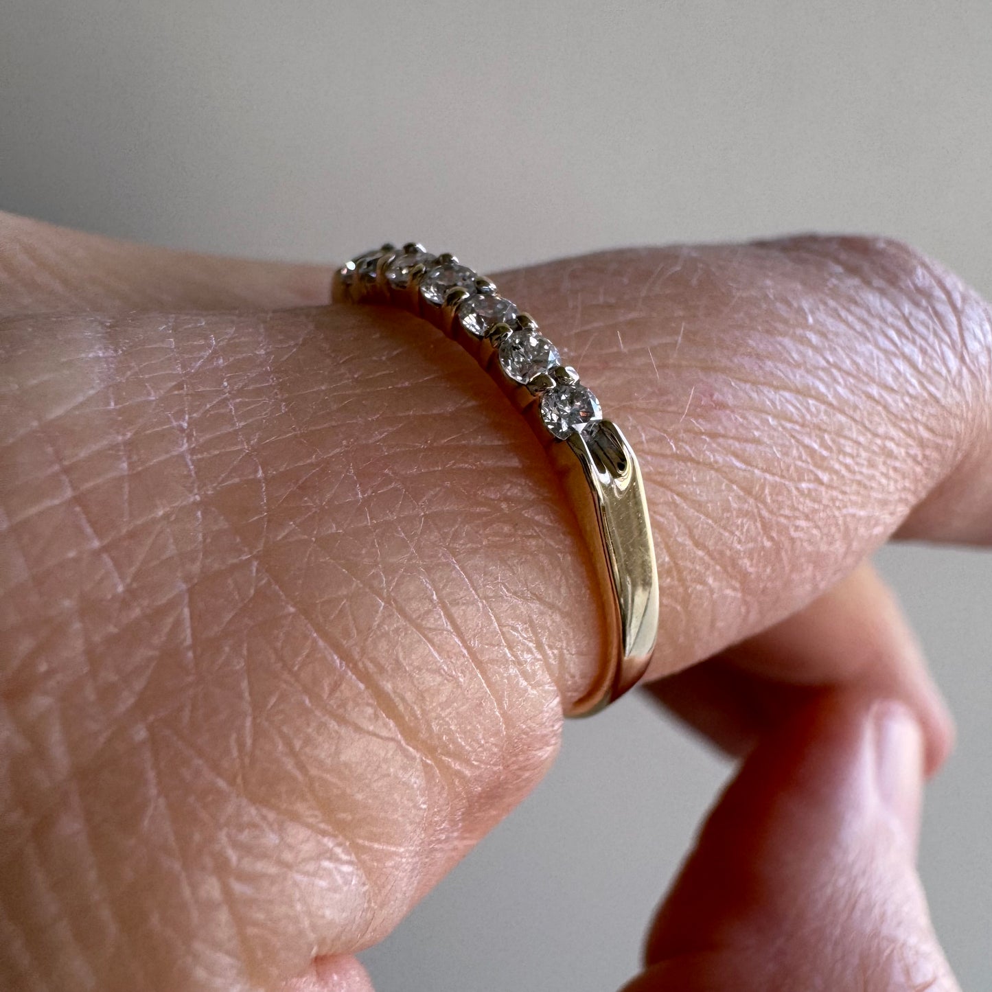 P R E - L O V E D // seven sparkles / 14k yellow gold diamond half eternity band / size 7.25 to 7.5