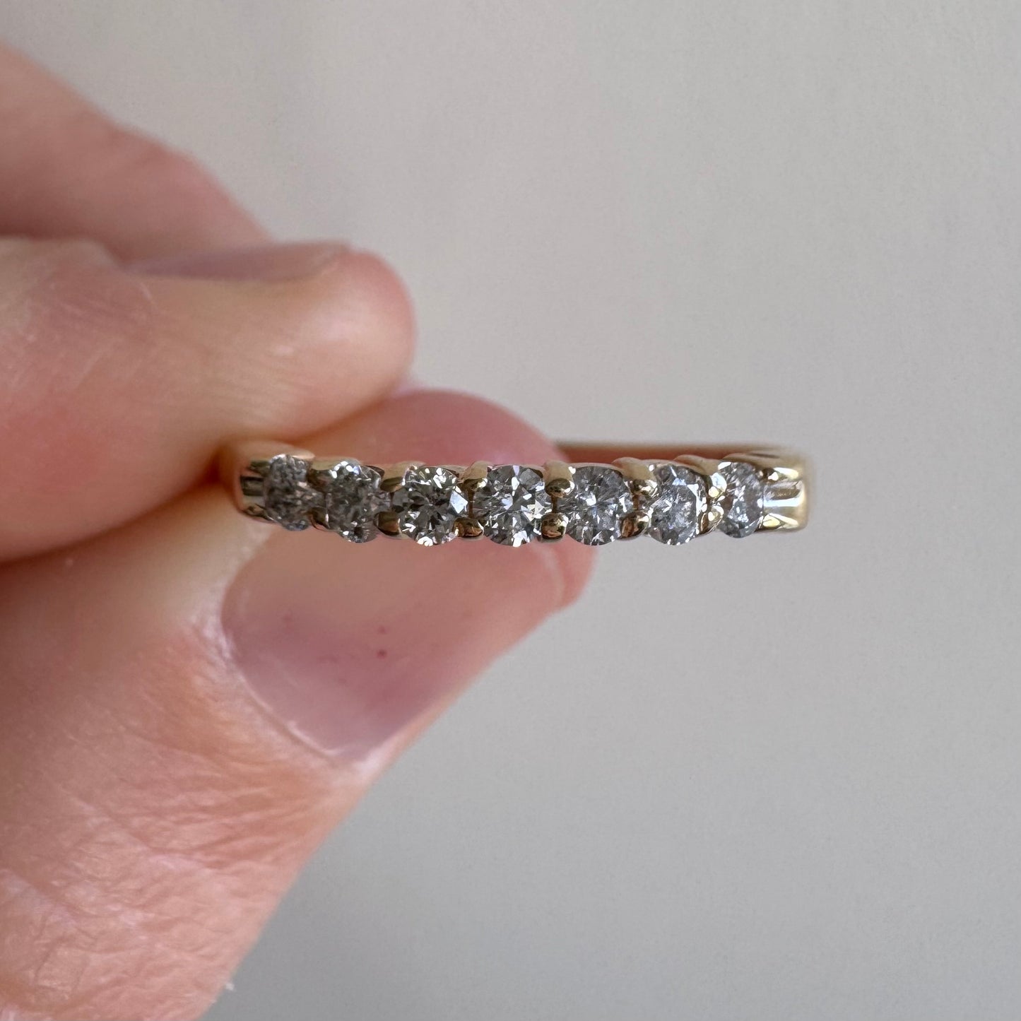 P R E - L O V E D // seven sparkles / 14k yellow gold diamond half eternity band / size 7.25 to 7.5