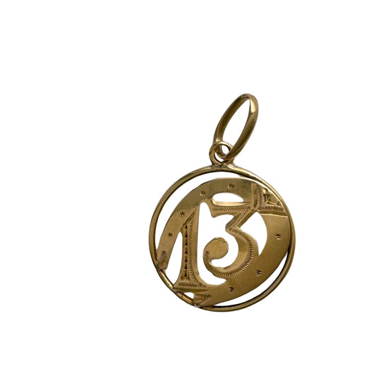 A N T I Q U E // lucky 13 / 18k yellow gold antique 13 and horseshoe / a pendant