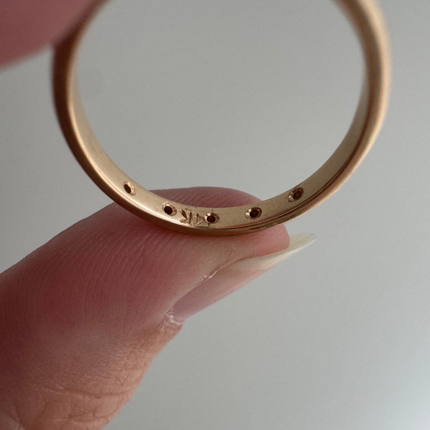 reimagined V I N T A G E // star story / rosy 14k plump pipe cut band with five new star-set diamonds / size 5.75