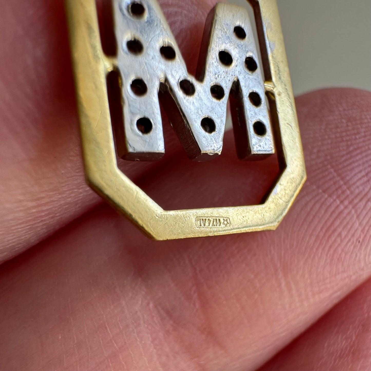 V I N T A G E // magnificent M / 18k and diamond M initial / a charm or pendant