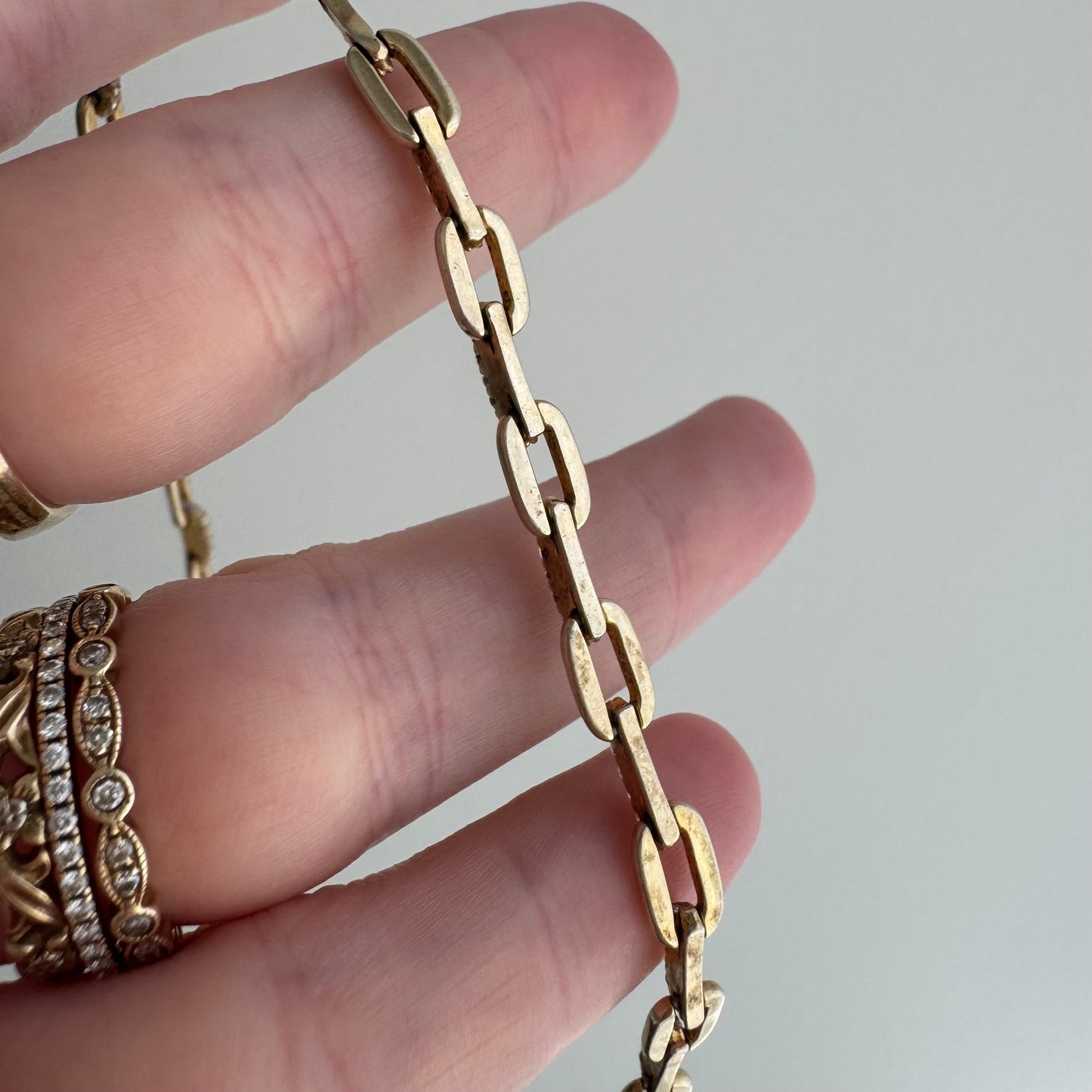 reimagined V I N T A G E // modern watch chain / gold over sterling silver fancy link chain with dog clip clasp / 18.75", 18.5g