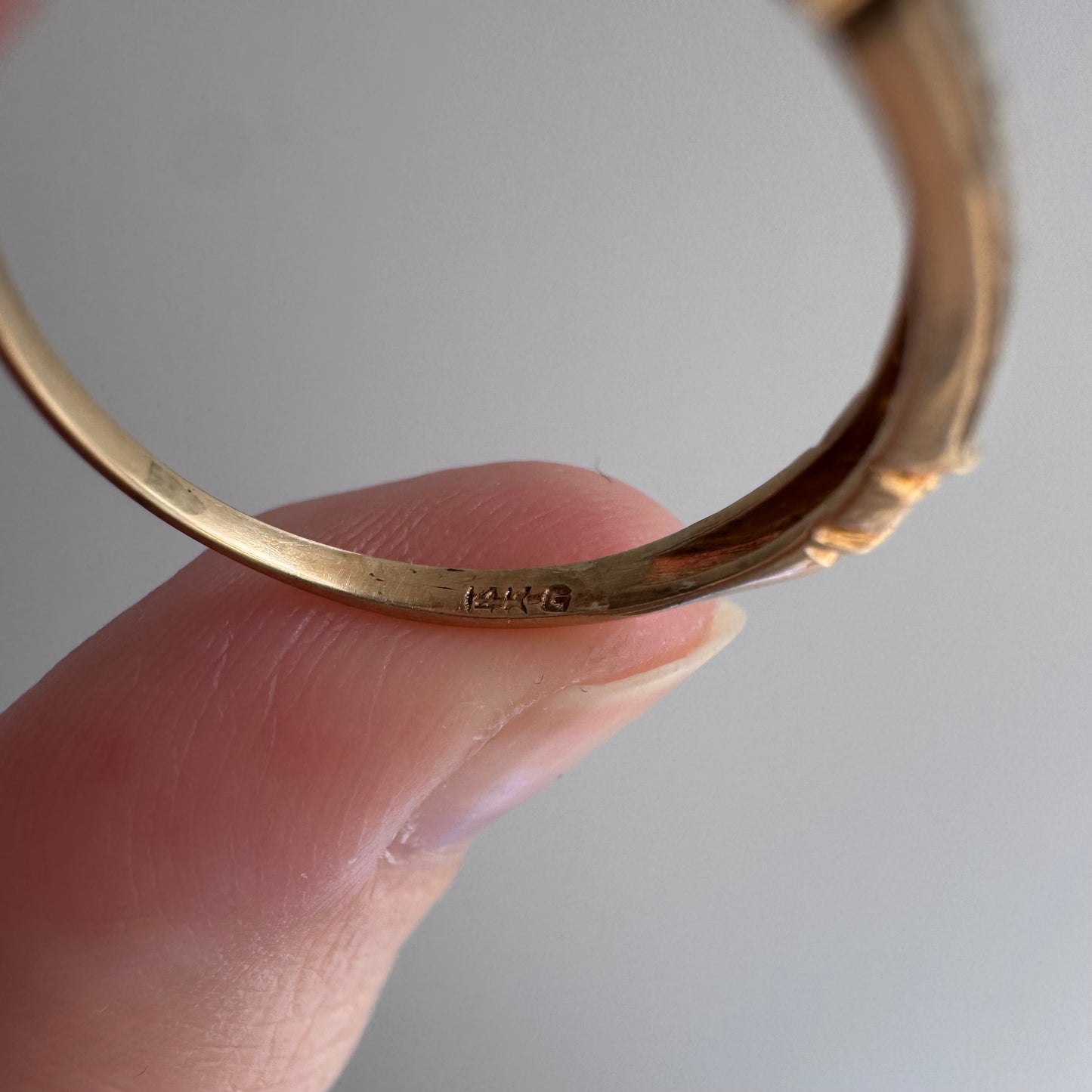 V I N T A G E // art deco elegance / 14k yellow and white gold three diamond stacking band / size 6.75