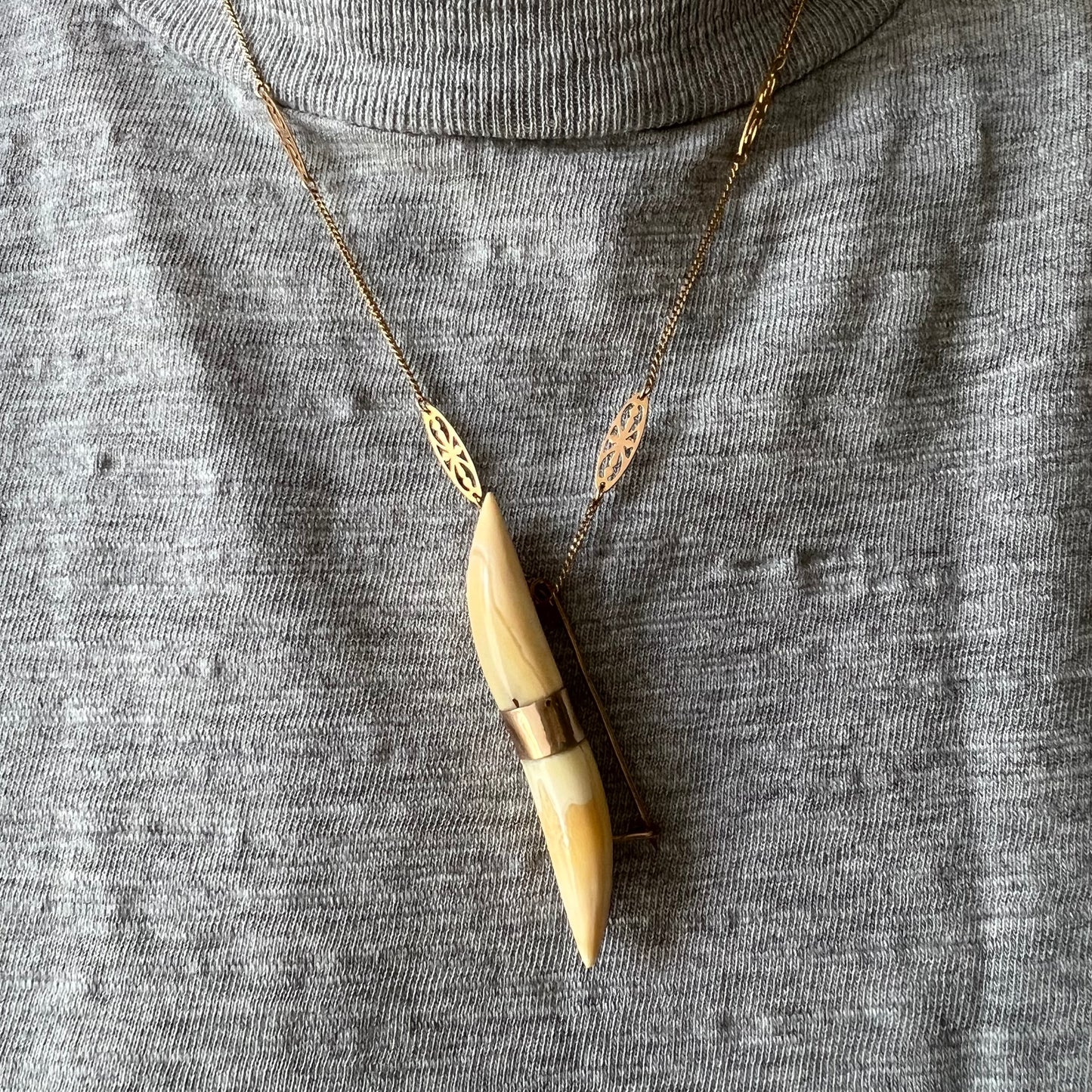 A N T I Q U E // double tusk / gold filled boar tooth or tusk / a brooch