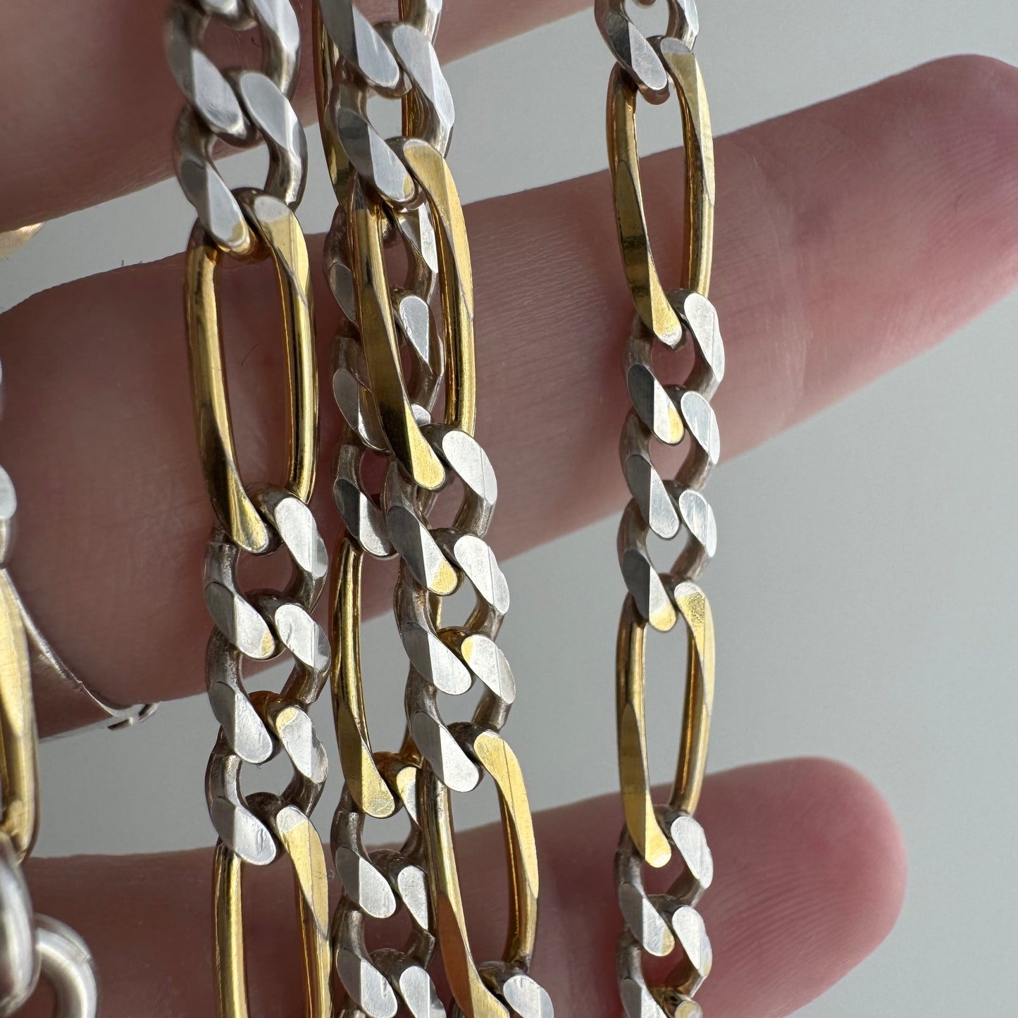 reimagined V I N T A G E // modern day watch chain / re-worked two tone sterling silver figaro chain with connector clasp / 24.25", 20.2g