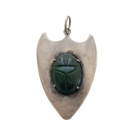 V I N T A G E // layers of protection / sterling silver and green hard stone scarab shield / a pendant