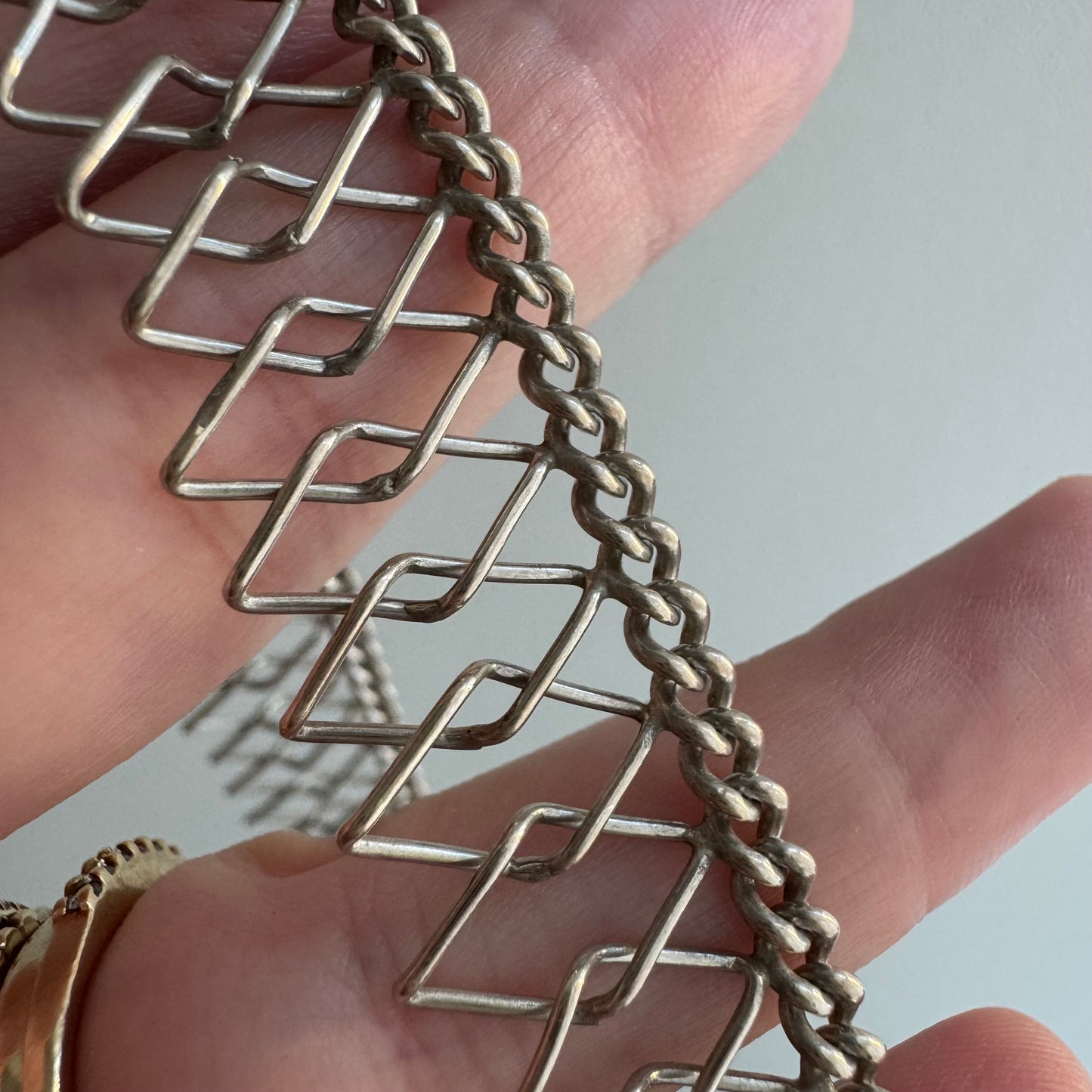 V I N T A G E // lace collar / sterling silver interlocking diamond fringe necklace / 17", 26.9g