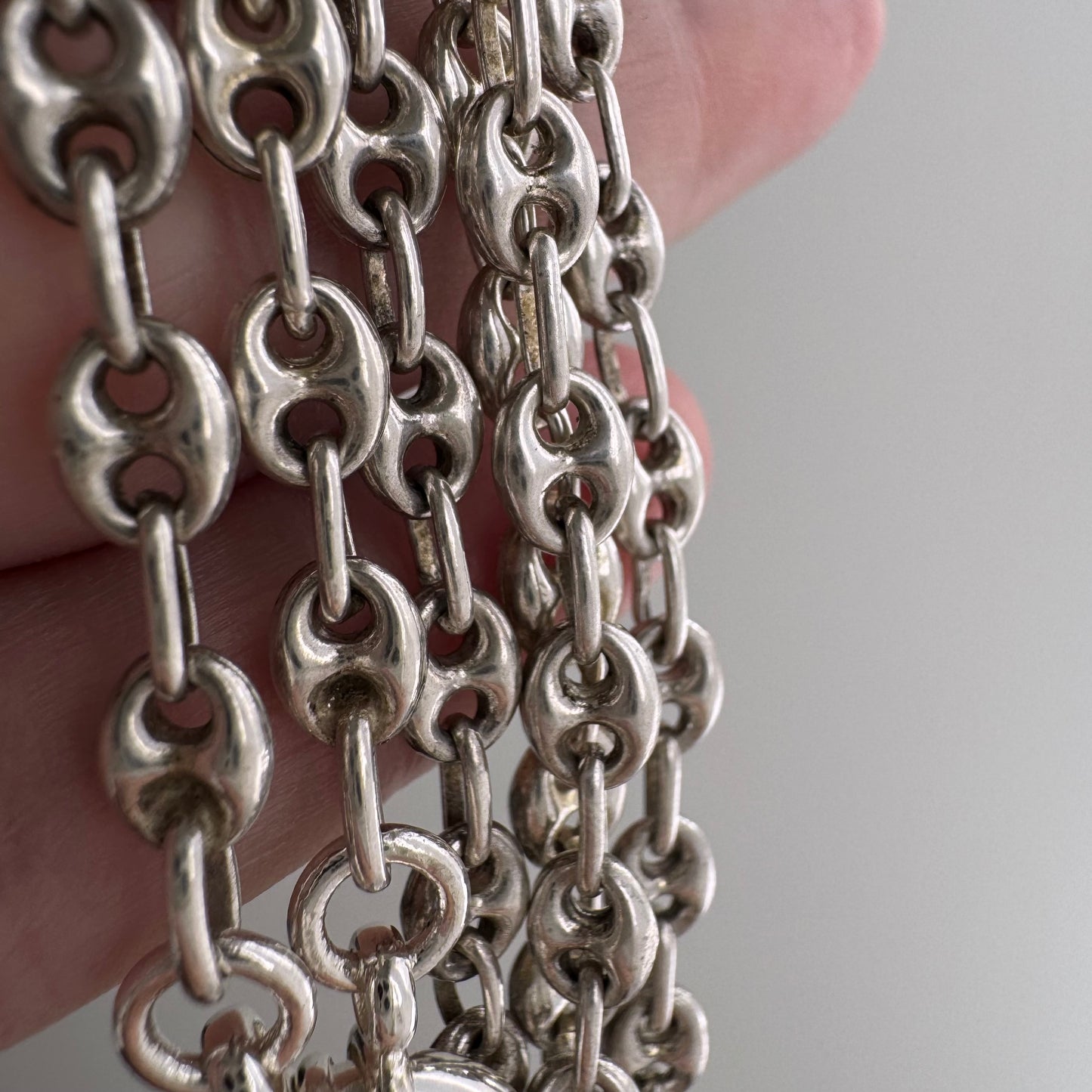 reimagined V I N T A G E // modern day watch chain / re-worked sterling silver puffy mariner anchor link chain / 24.75", 18g