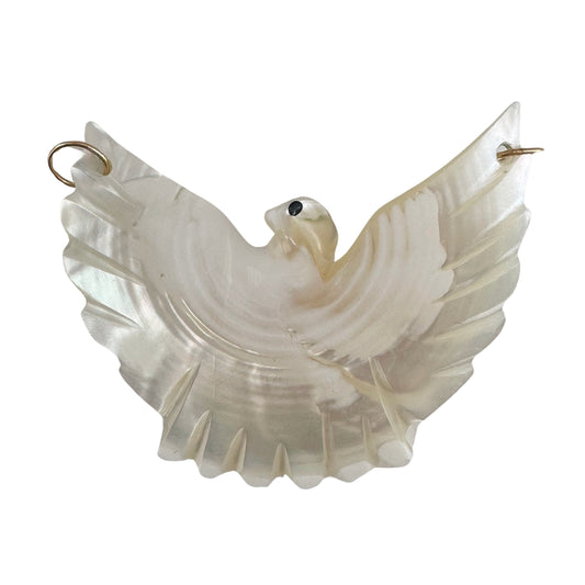 V I N T A G E // with these wings / 14k and carved mother of pearl bird / a pendant