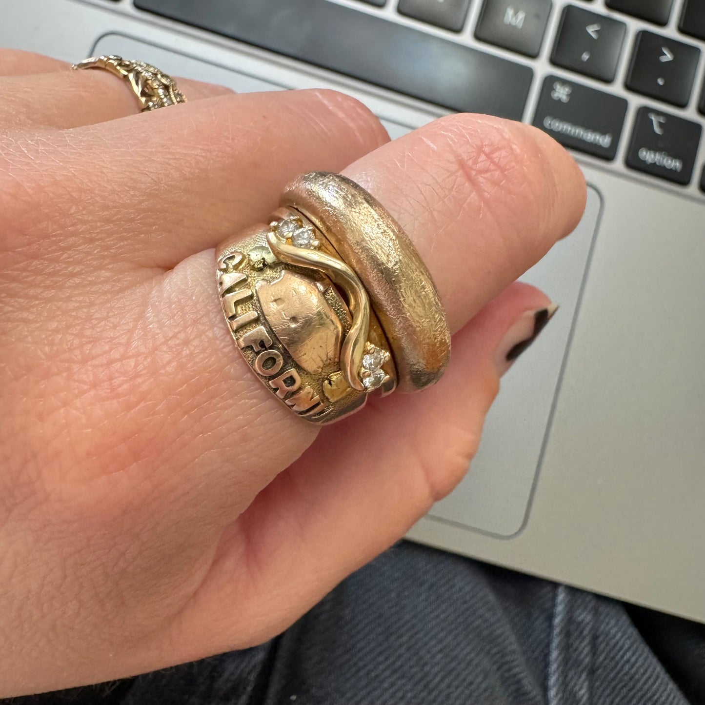 V I N T A G E // diamond collar / 14k yellow gold stacking ring jacket with diamonds / size 6.25