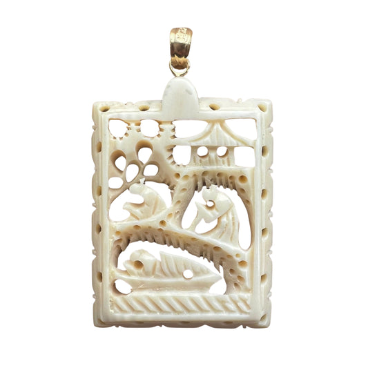 V I N T A G E // the journey and the destination / 14k and carved bone scene / a pendant