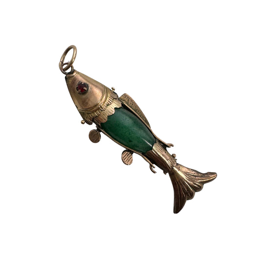 A N T I Q U E // lucky fish / 14k and aventurine antique articulated fish / a pendant