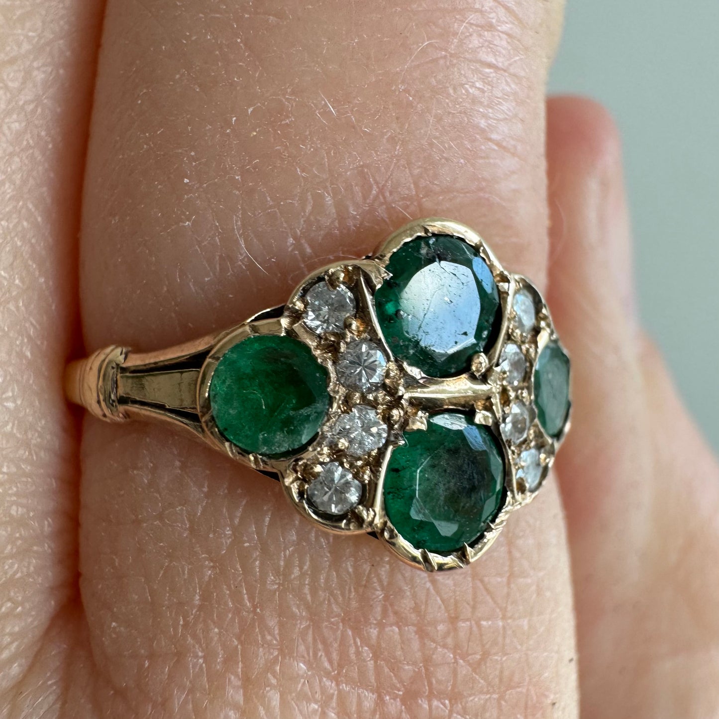 A N T I Q U E // emerald romance / 10k emerald and diamond edwardian cluster ring / size 6.5