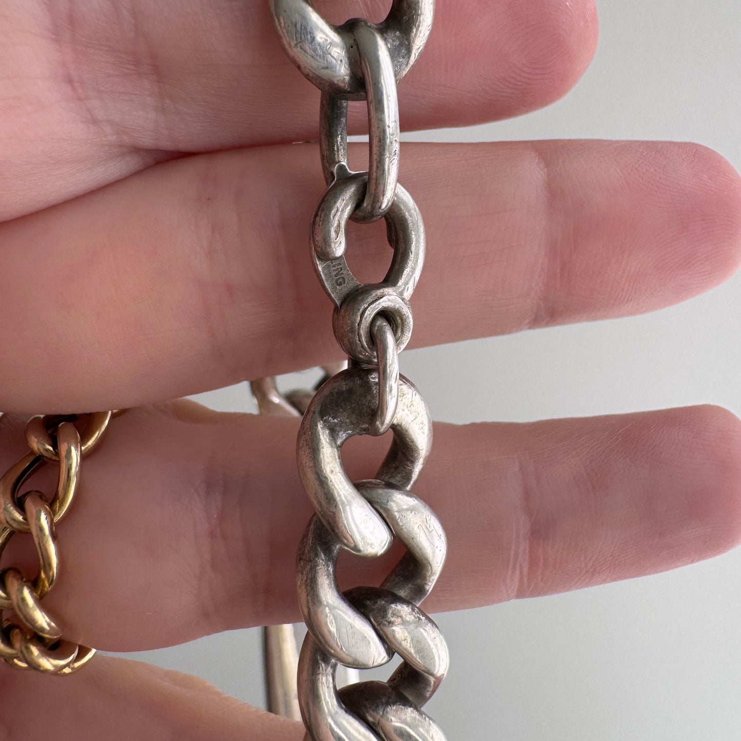V I N T A G E // blank slate / sterling silver heavy chunky mid century curb chain ID bracelet / 8", 52.5g