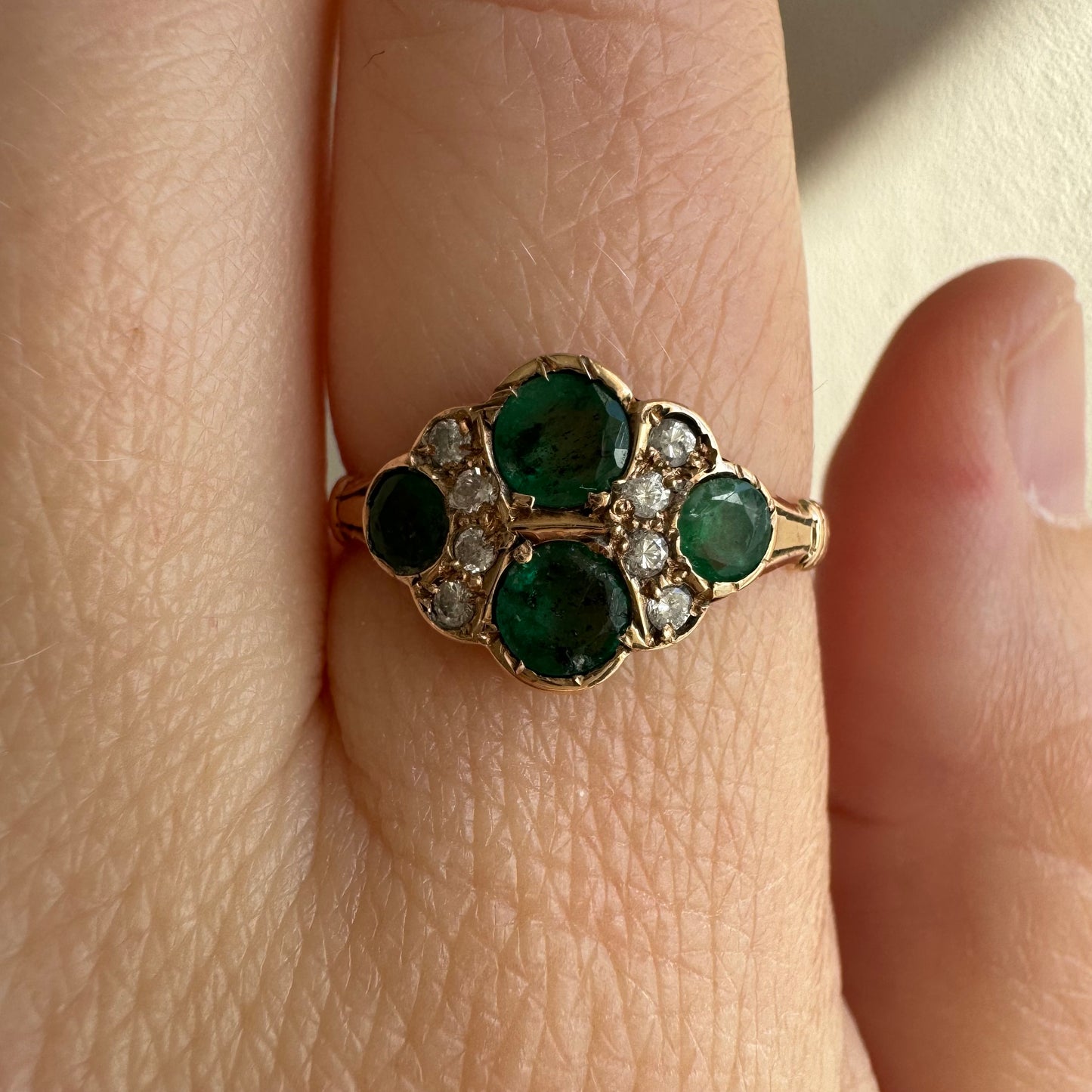 A N T I Q U E // emerald romance / 10k emerald and diamond edwardian cluster ring / size 6.5