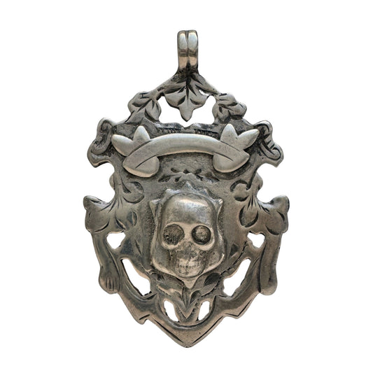A N T I Q U E // memento mori achievement / sterling silver British fob medal with skull face / a pendant