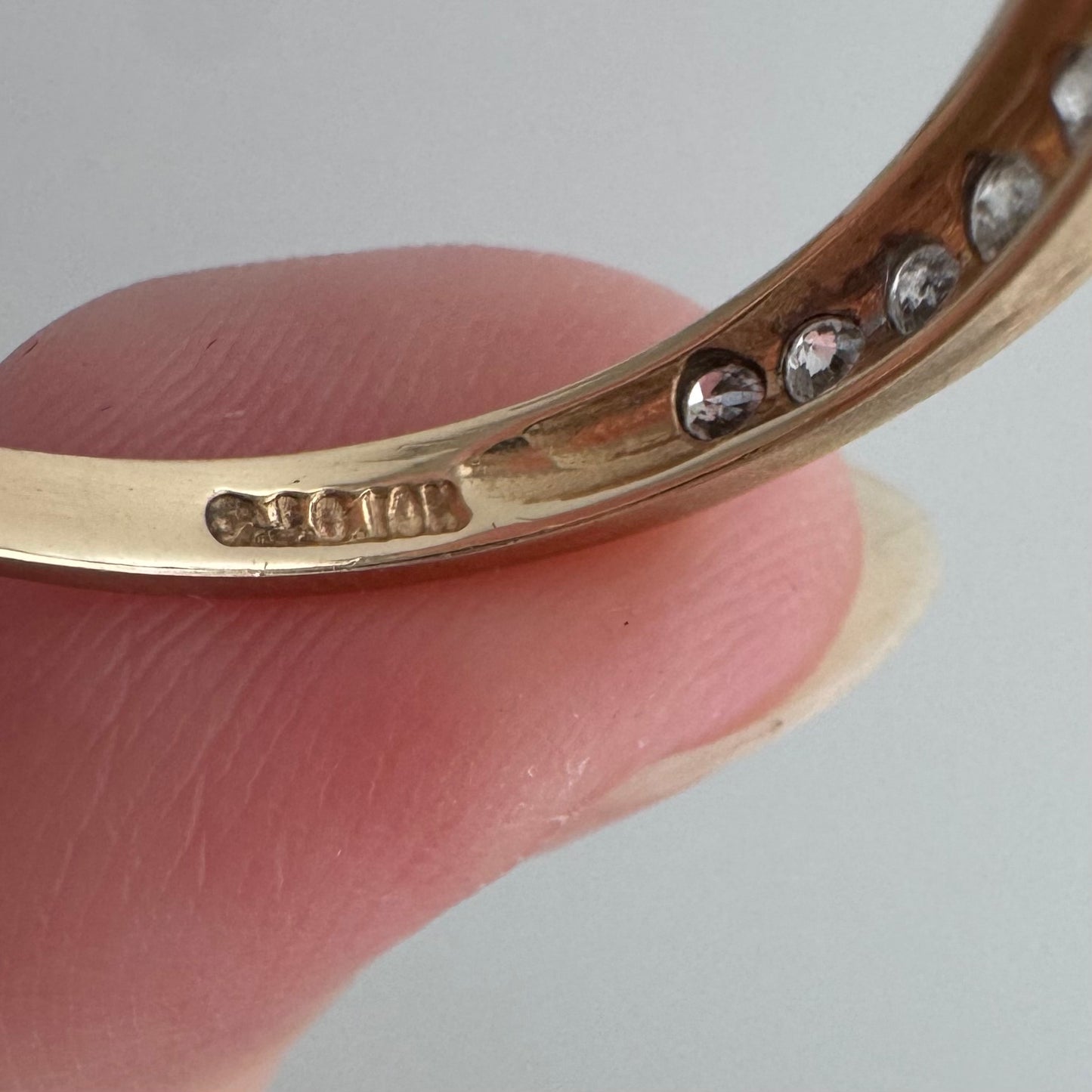 V I N T A G E // sparkly horizon / 10k yellow gold and 12 channel set diamond half eternity band / size 7.75