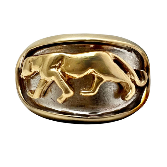 V I N T A G E // purrrrfect prowl / solid 10k gold lioness or panther shadowbox signet ring / size 7