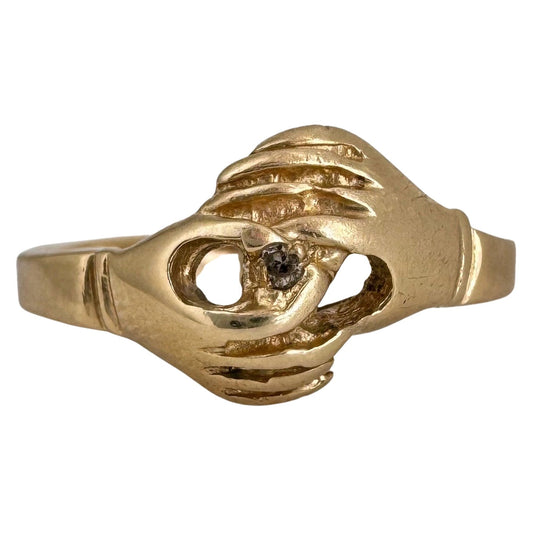 V I N T A G E // sparkly partnership / 14k yellow gold fede gimmel ring / Claddagh / size 5.5