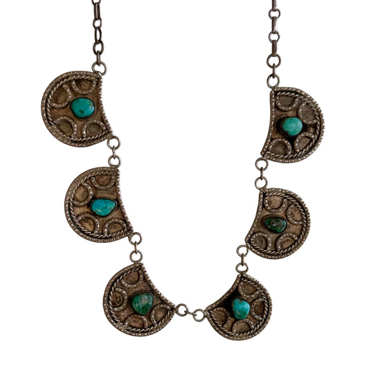 V I N T A G E // lucky links / sterling silver and turquoise horseshoe panel necklace / 18", 46g