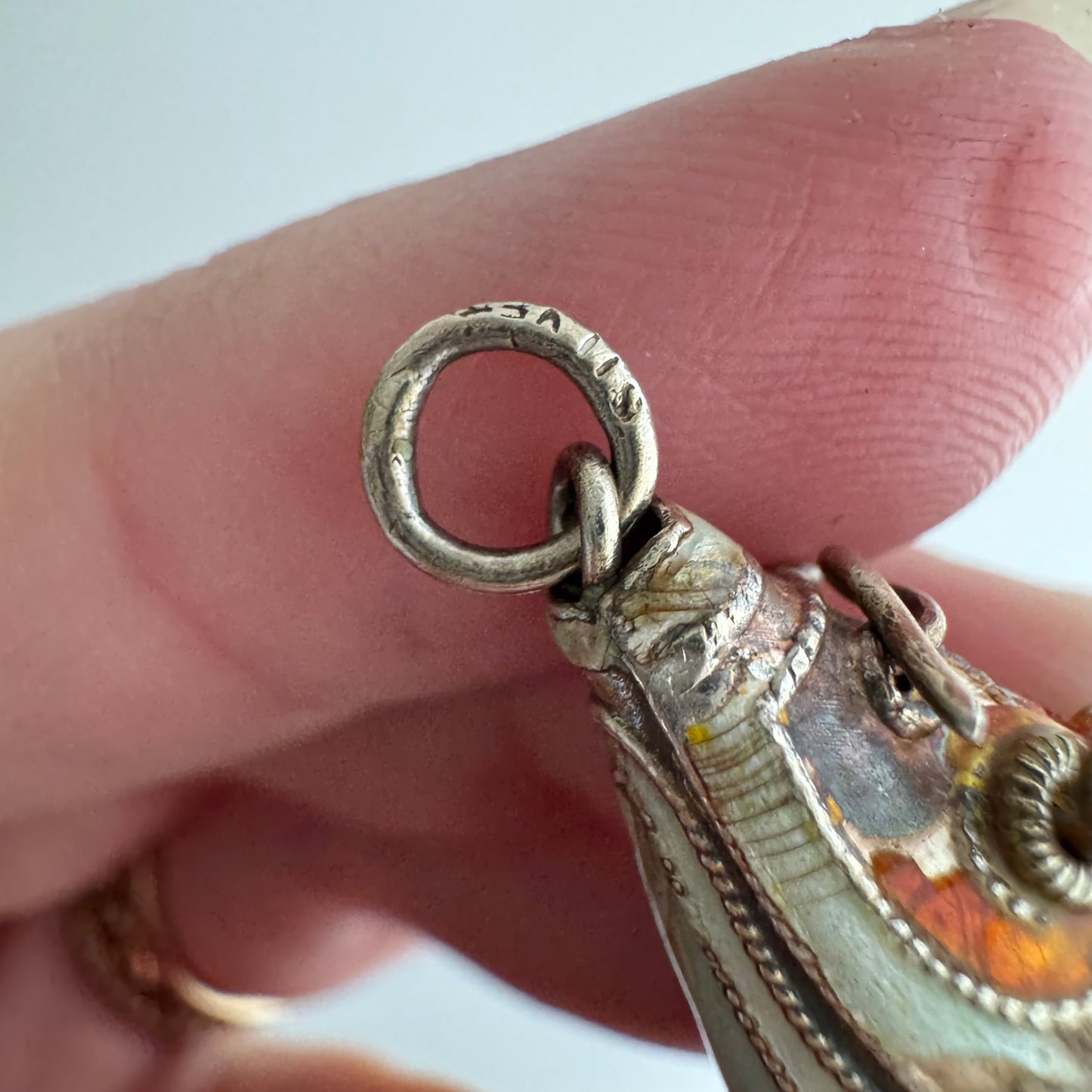 V I N T A G E // lucky catch / silver and enamel articulated fish / a pendant