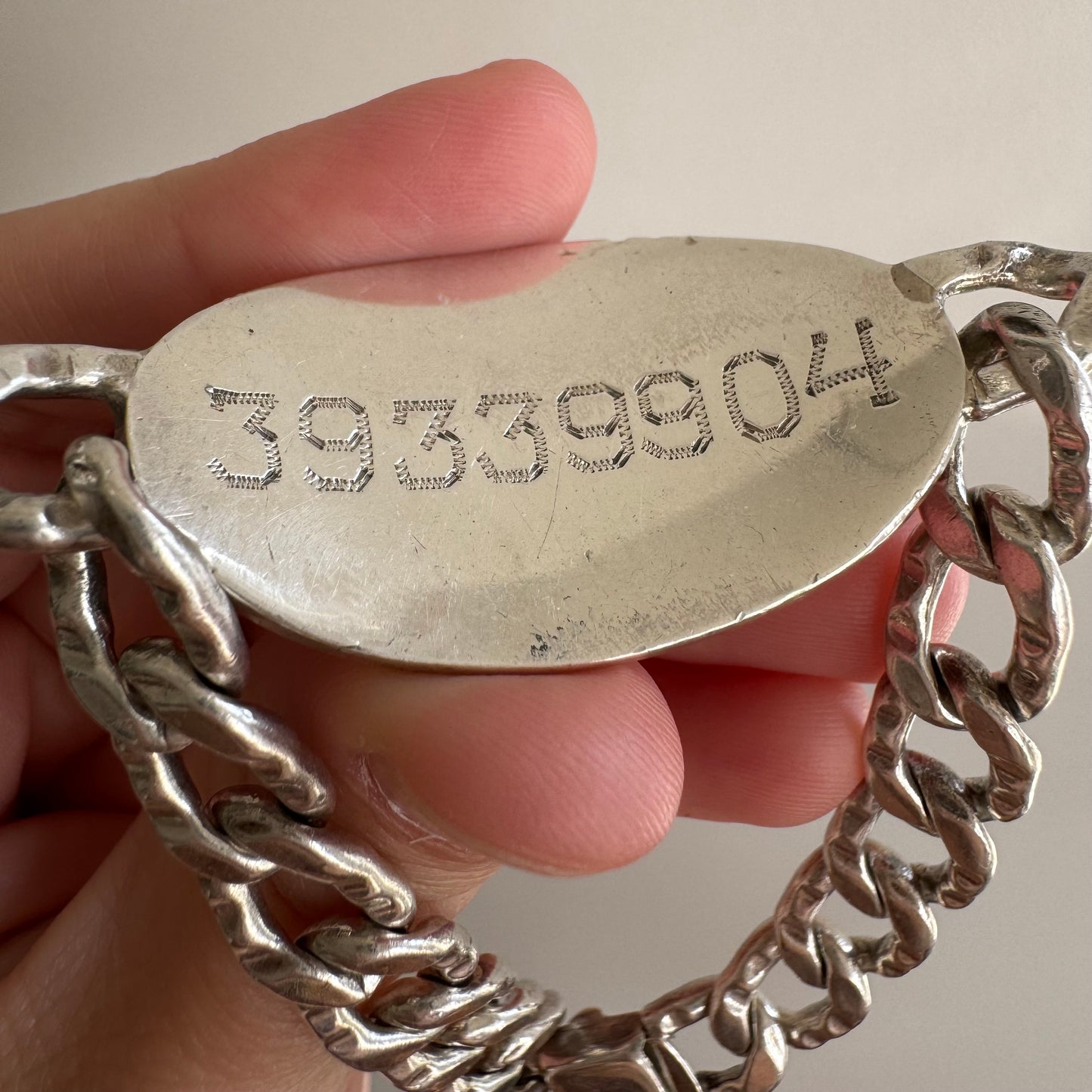 V I N T A G E // timeless ID / mid century sterling silver oval ID bracelet / 7.75", 37g