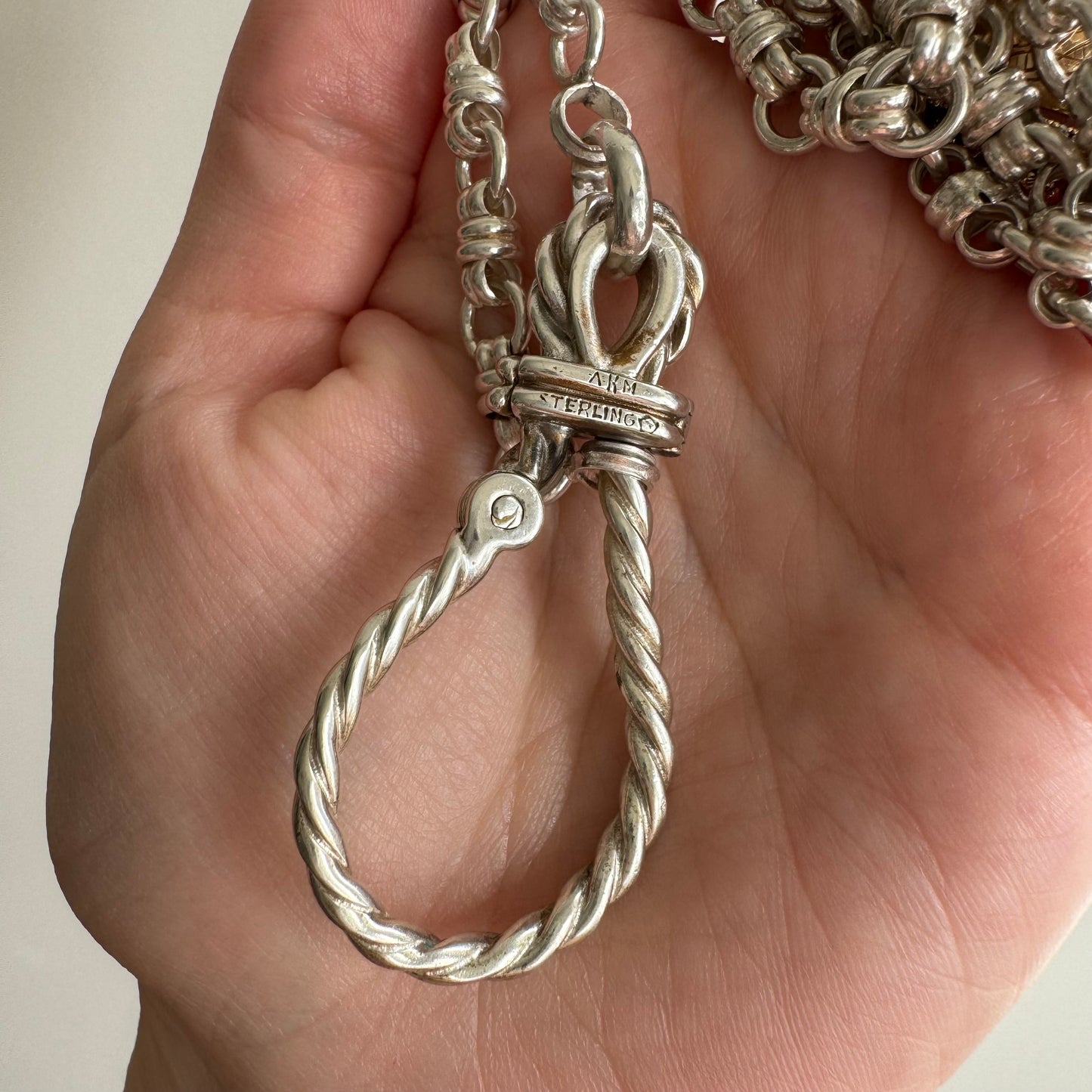 reimagined V I N T A G E // twisted connector / sterling silver fancy link chain with twisted carabiner pendant holder / ~26", 45g