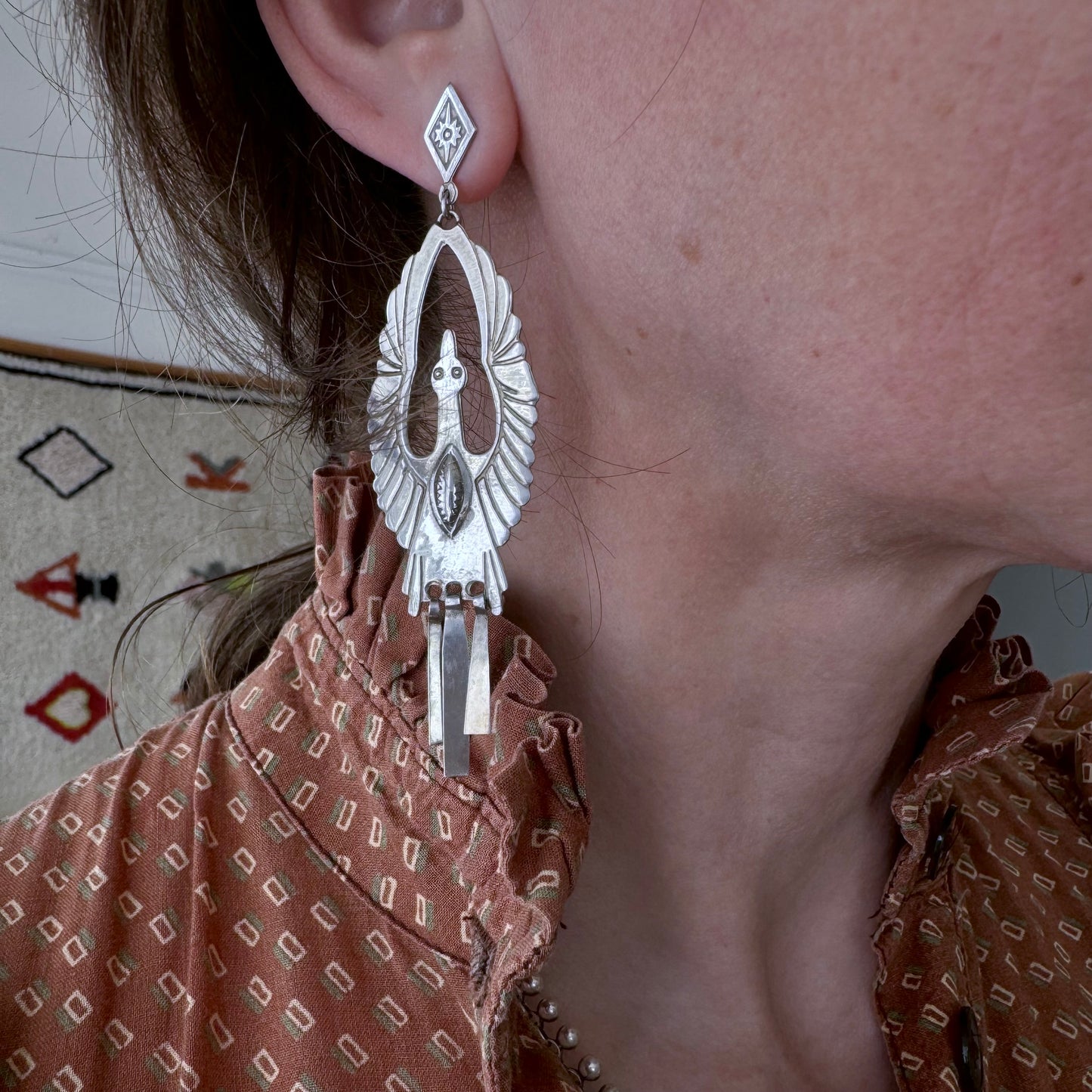 V I N T A G E // fly high / sterling silver thunderbird or phoenix rising statement earrings