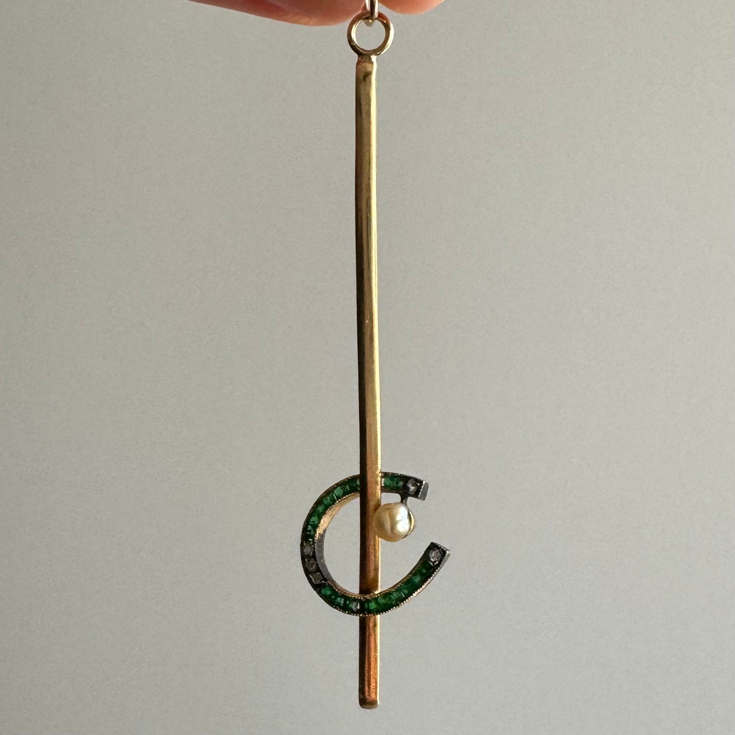 reimagined A N T I Q U E // luck on the line / 10k horseshoe with rose cut diamonds and paste / a conversion pendant