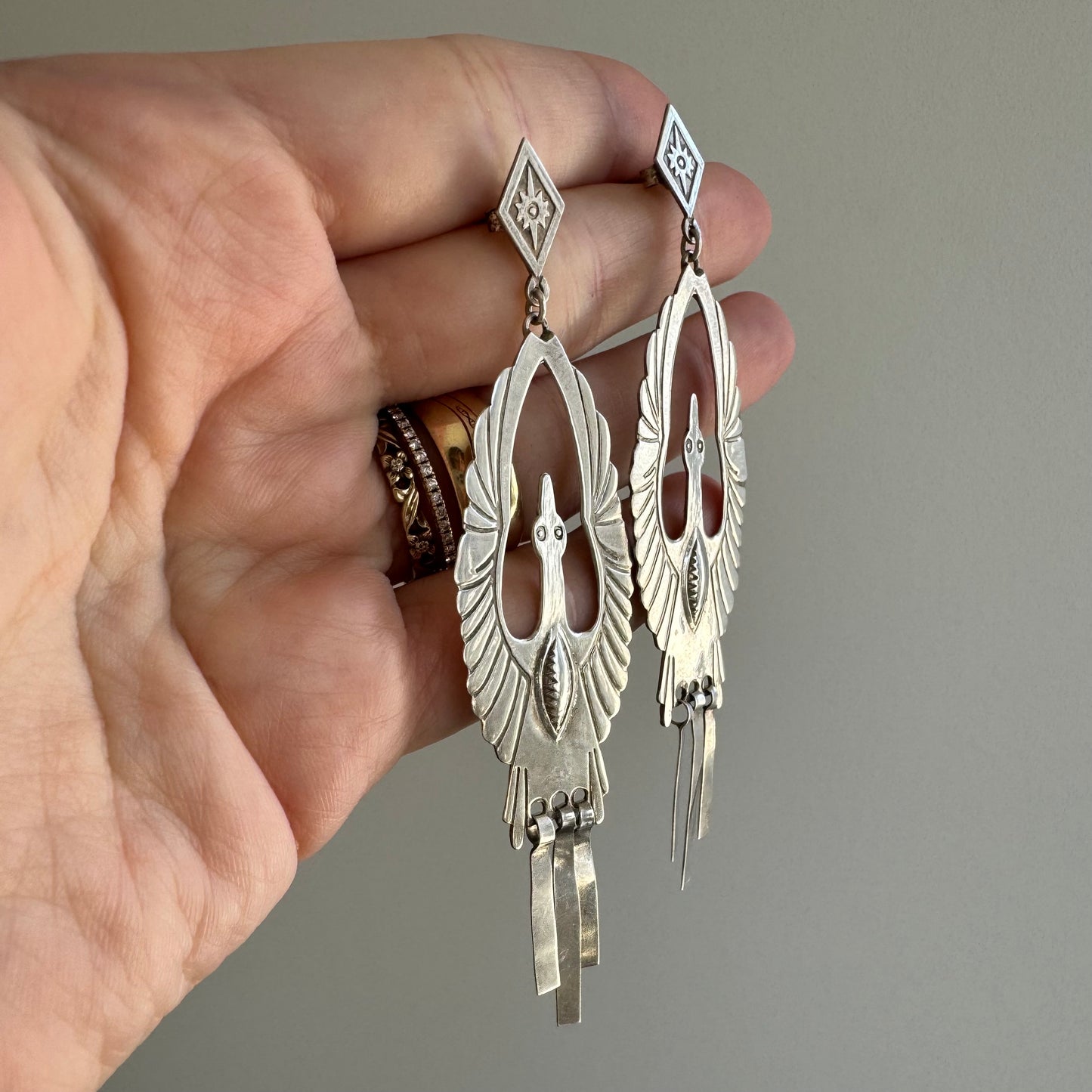 V I N T A G E // fly high / sterling silver thunderbird or phoenix rising statement earrings